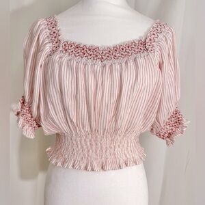 NWT Vintage Havana Striped Off Shoulder Cropped Puff Sleeves Top Size Large